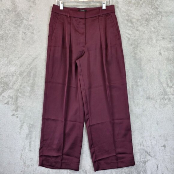 Banana Republic Pants Womens Size 8 Burgundy Pleated Satin Wide Leg Trousers - Picture 1 of 11